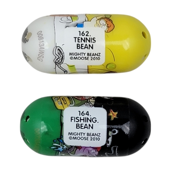 Mighty Beanz Tennis Bean #162 & Fishing Bean #164 Series 2 - Moose 2010 - Picture 3 of 4